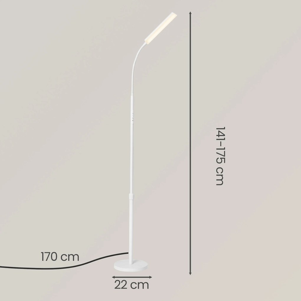Candeeiro de pé, altura ajustável 141-175 cm branco