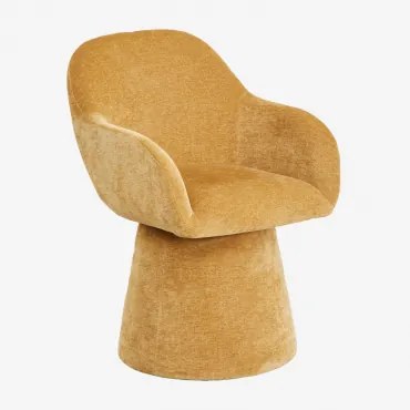 Cadeira De Jantar Giratória Com Braços Estofada Erica Chenille Mostarda - Sklum
