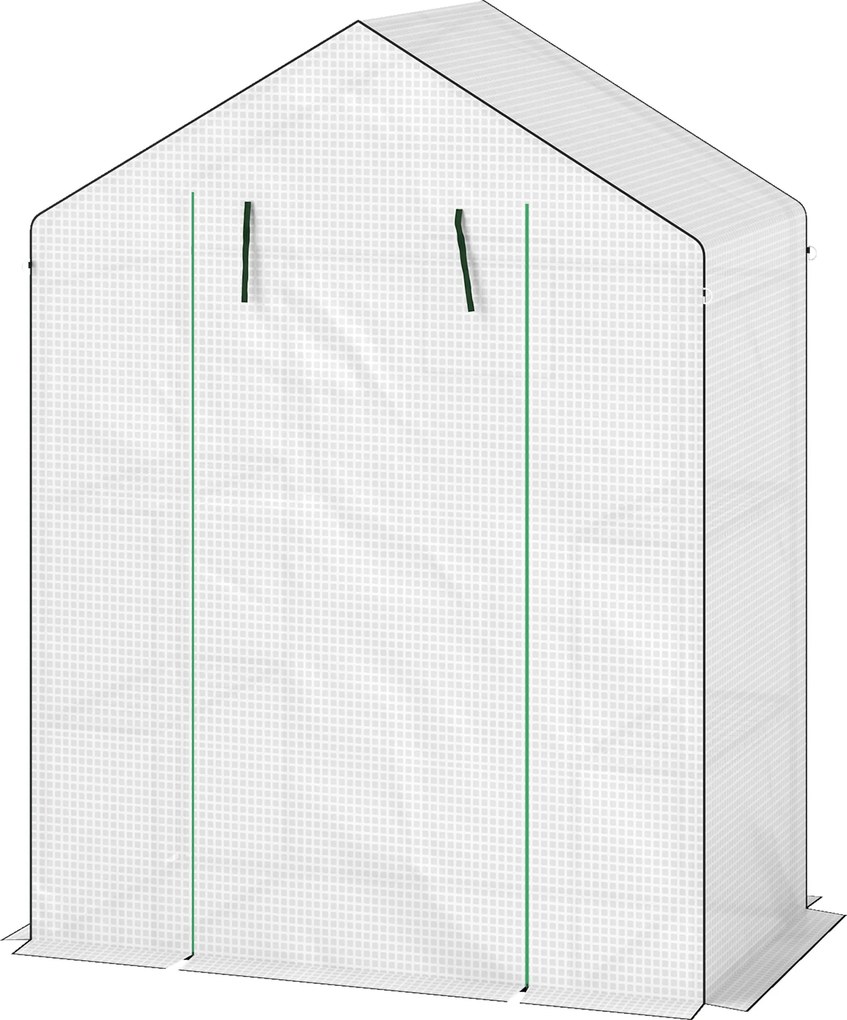 Estufa de jardim 140 x 73 x 190 cm com 1 porta, 2 janelas e 2 prateleiras em forma de U para legumes, plantas e flores; cobertura em PE