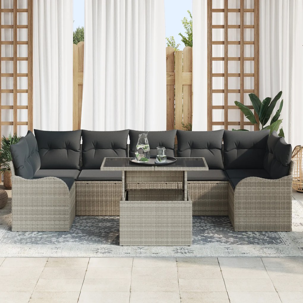 Conjunto de Sofá de Jardim com Almofadas vidaXL 8 Peças Cinza Claro de
