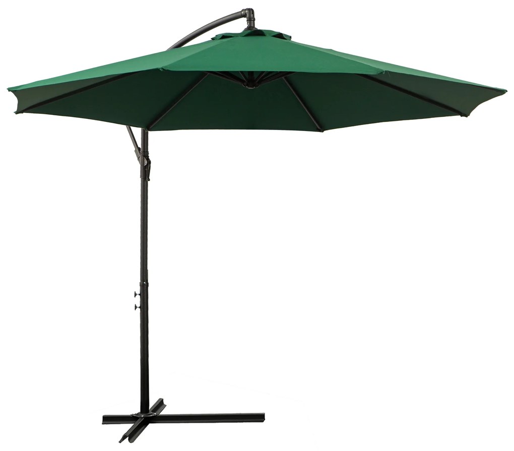 Chapéu de Sol de Jardim Ø300x250cm Chapéu de Sol Excêntrico Inclinável com Manivela Base Cruzada Suporte de Aço Verde