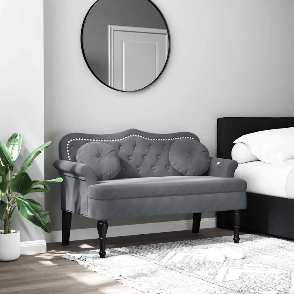 Banco com almofadões 120,5x65x75 cm veludo cinzento-escuro