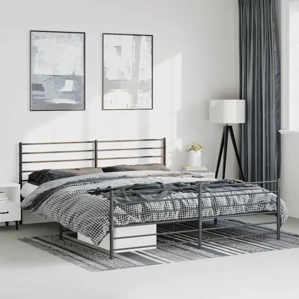 vidaXL Estrutura de cama com cabeceira e pés 193x203 cm metal preto