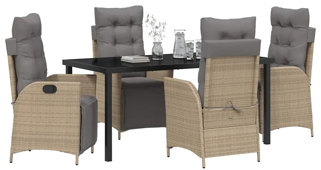 Conjunto de Jantar de Jardim com 5 Peças - Rattan Poly Bege
