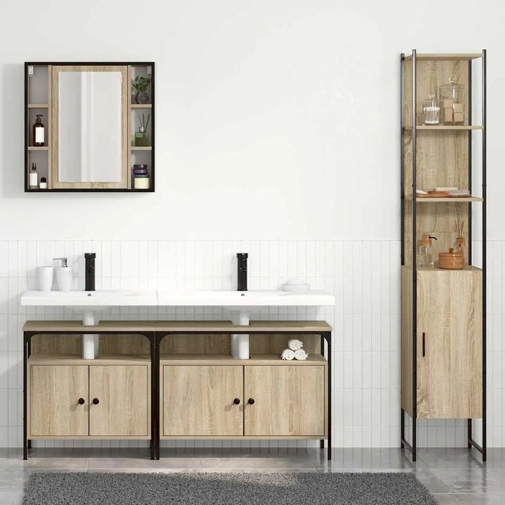 Conjunto de Móveis para Banheiro 4 pcs Carvalho sonoma