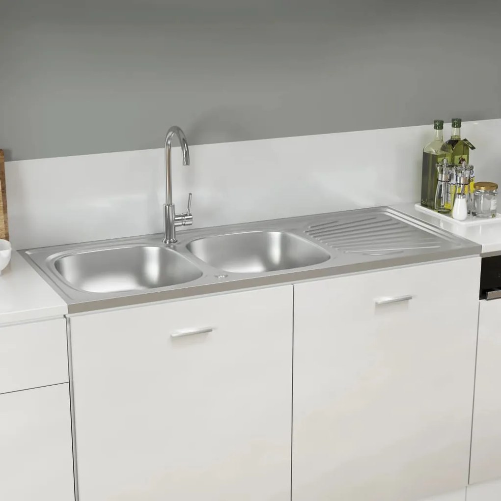 147239 vidaXL Lava-louça cozinha + cuba dupla aço inox prateado