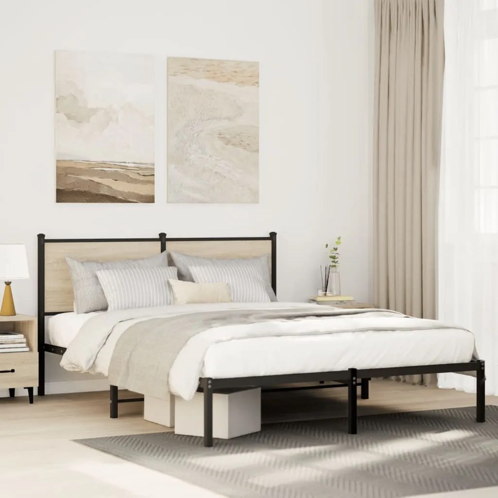 Estrutura de cama sem colchão 150x200cm metal carvalho sonoma