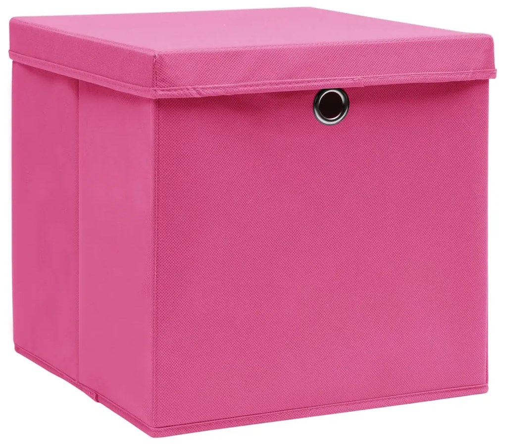 Caixas de arrumação com tampas 4 pcs 32x32x32 cm tecido rosa