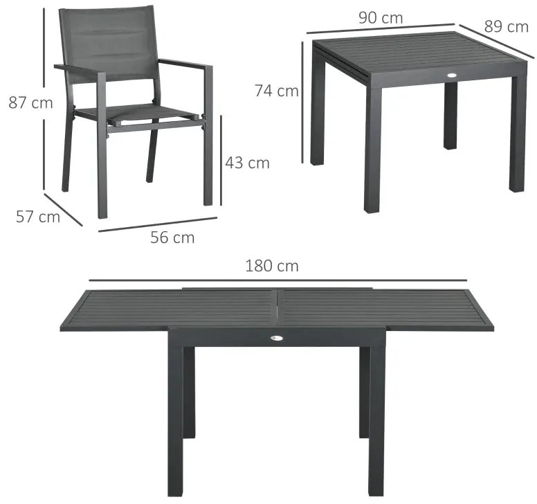 Conjunto de Refeição de Jardim – Rammor – 90-180x89 cm – Cinzento Escu