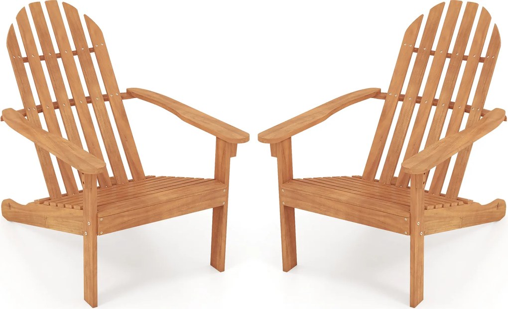 Conjunto de 2 Cadeiras Adirondack para Exterior (MESA NÃO INCLUIDA), 93 x 66 x 86 cm, Madeira Maciça de Acácia, Natural