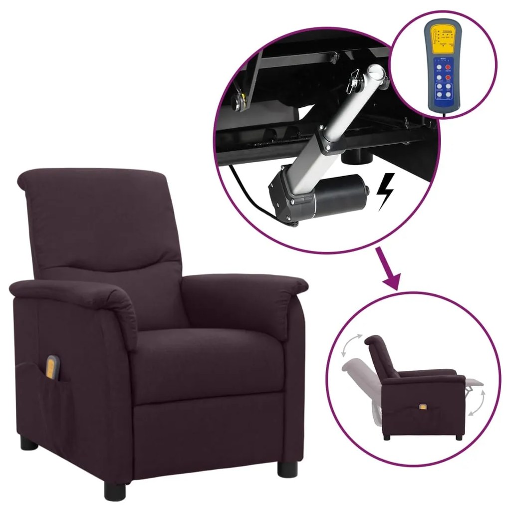 vidaXL Poltrona elevatória de massagens tecido roxo