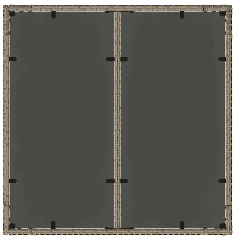 Mesa de jardim com tampo de vidro 90x90x75 cm vime PE cinzento