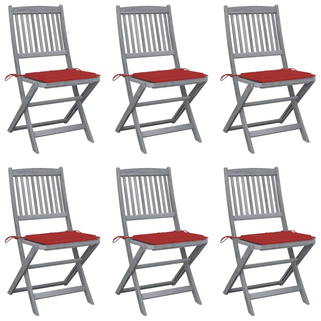 vidaXL Cadeiras exterior dobráveis c/ almofadões 6 pcs acácia maciça