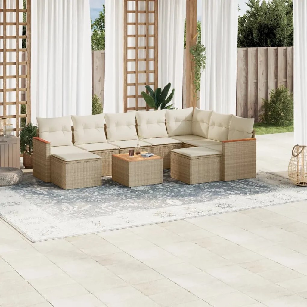vidaXL 10 pcs conjunto de sofás p/ jardim com almofadões vime PE bege
