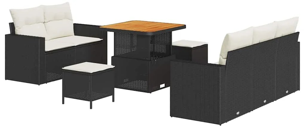 Conjunto de Sofá de Jardim de 8 Peças com Almofadas em Rattan Preto e
