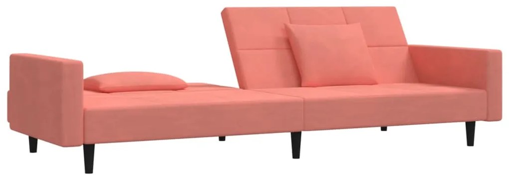 Sofá-cama 2 lugares com duas almofadas veludo rosa
