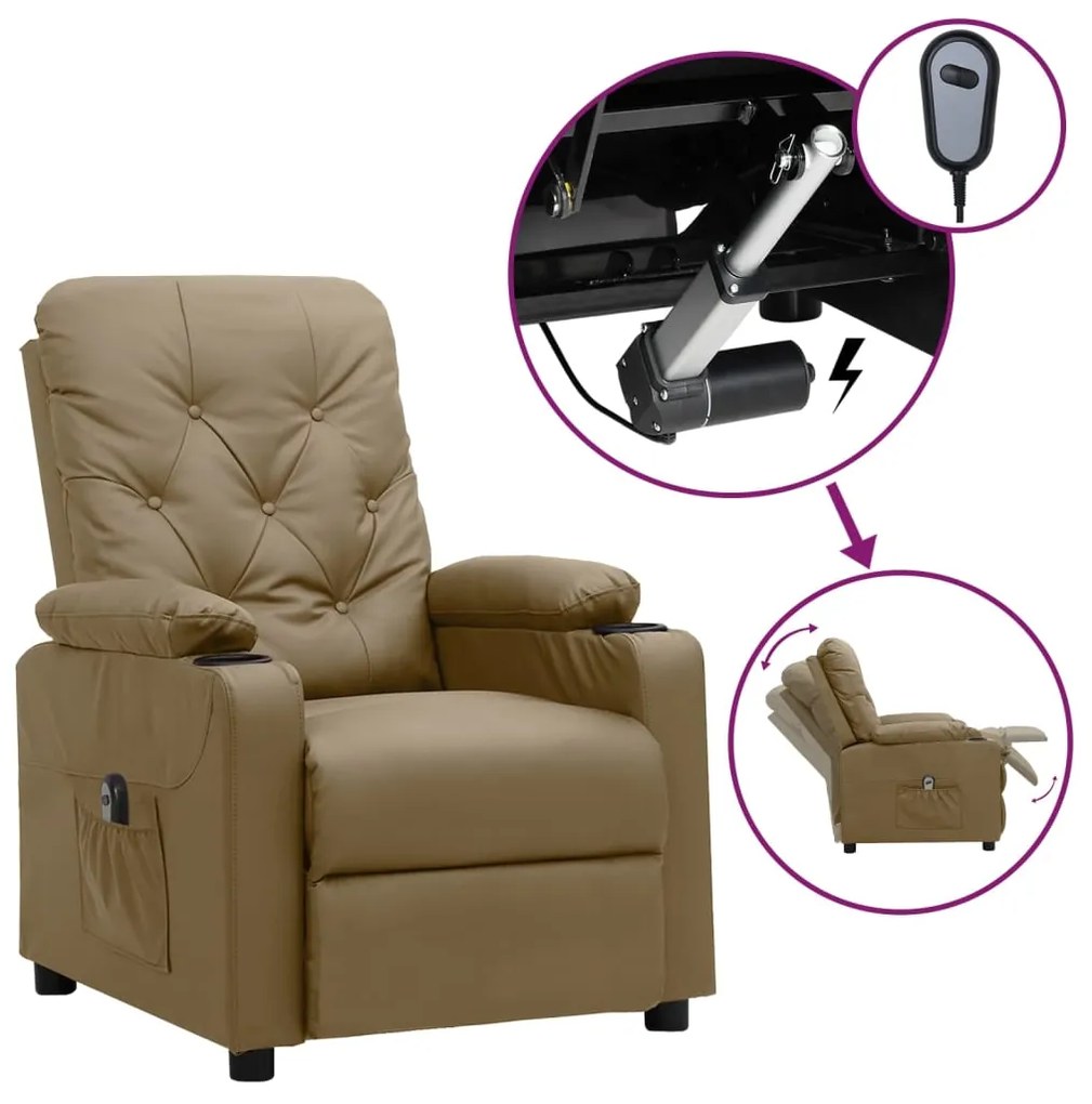Poltrona reclinável elétrica couro artificial cor cappuccino