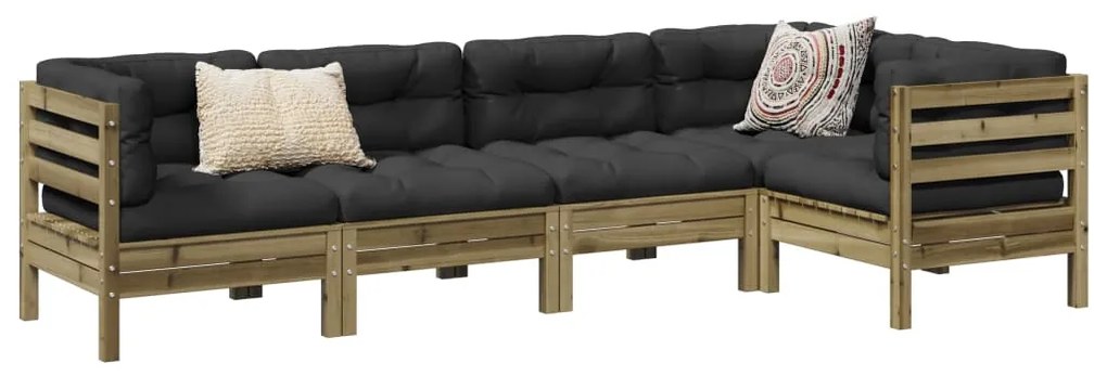 5 pcs conjunto sofás de jardim c/ almofadões pinho impregnado