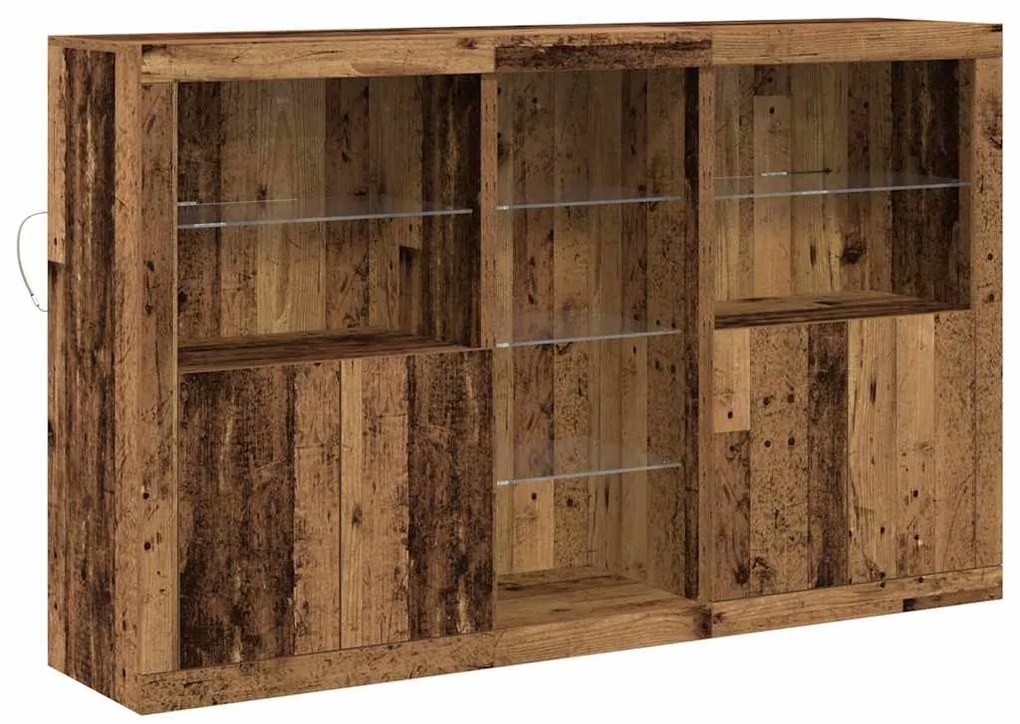 Sideboard vidaXL com Luzes LED Madeira Velha 162x37x100 cm Madeira Lam