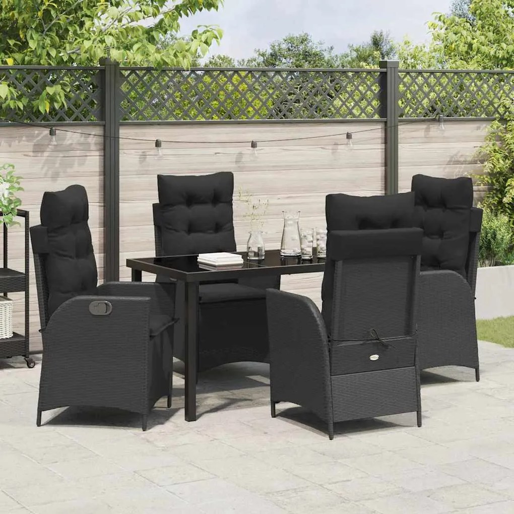 Conjunto de jantar de jardim com 5 peças e almofadas, em rattan preto