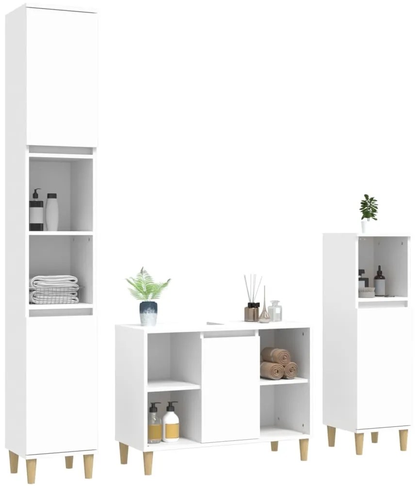 3 pcs conjunto móveis casa de banho derivados de madeira branco