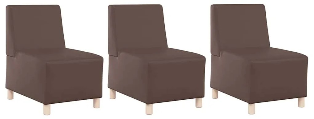 Cadeiras de Sofá 3 pcs Castanho 55 x 74 x 82 cm Couro sintético