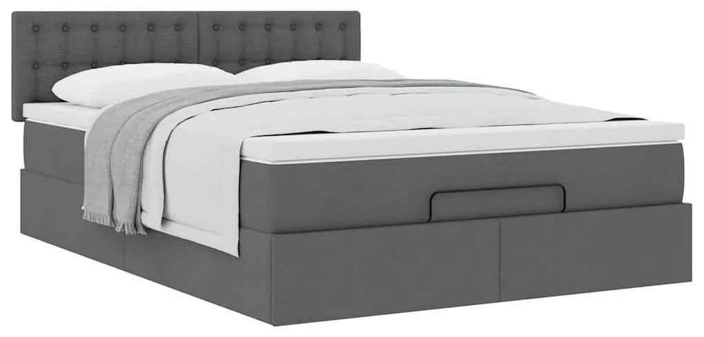 Cama otomana com colchão 140x200 cm tecido cinzento escuro