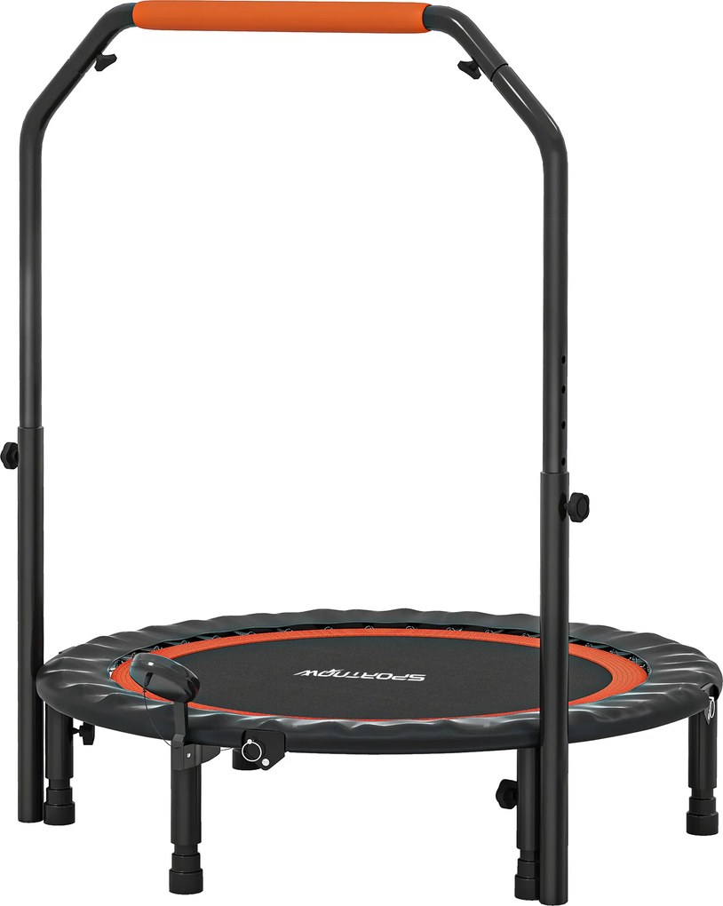 Trampolim de fitness e ginástica com pega ajustável, dobrável, 6 pés, 28 molas, Ø 102 cm, preto e vermelho