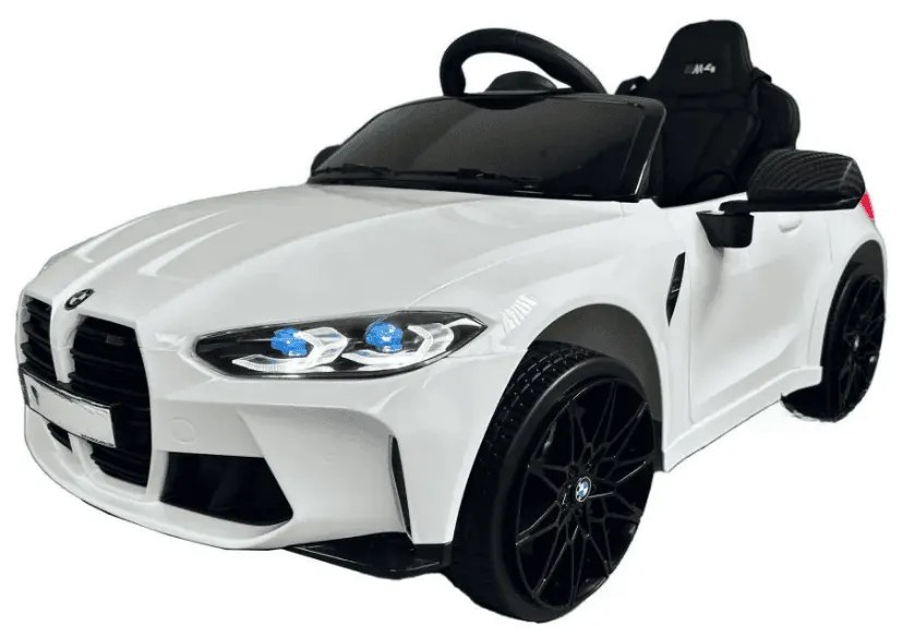 Carro elétrico para crianças BMW M4 12V 2.4G, Rodas de borracha, Assento em couro sintético Branco