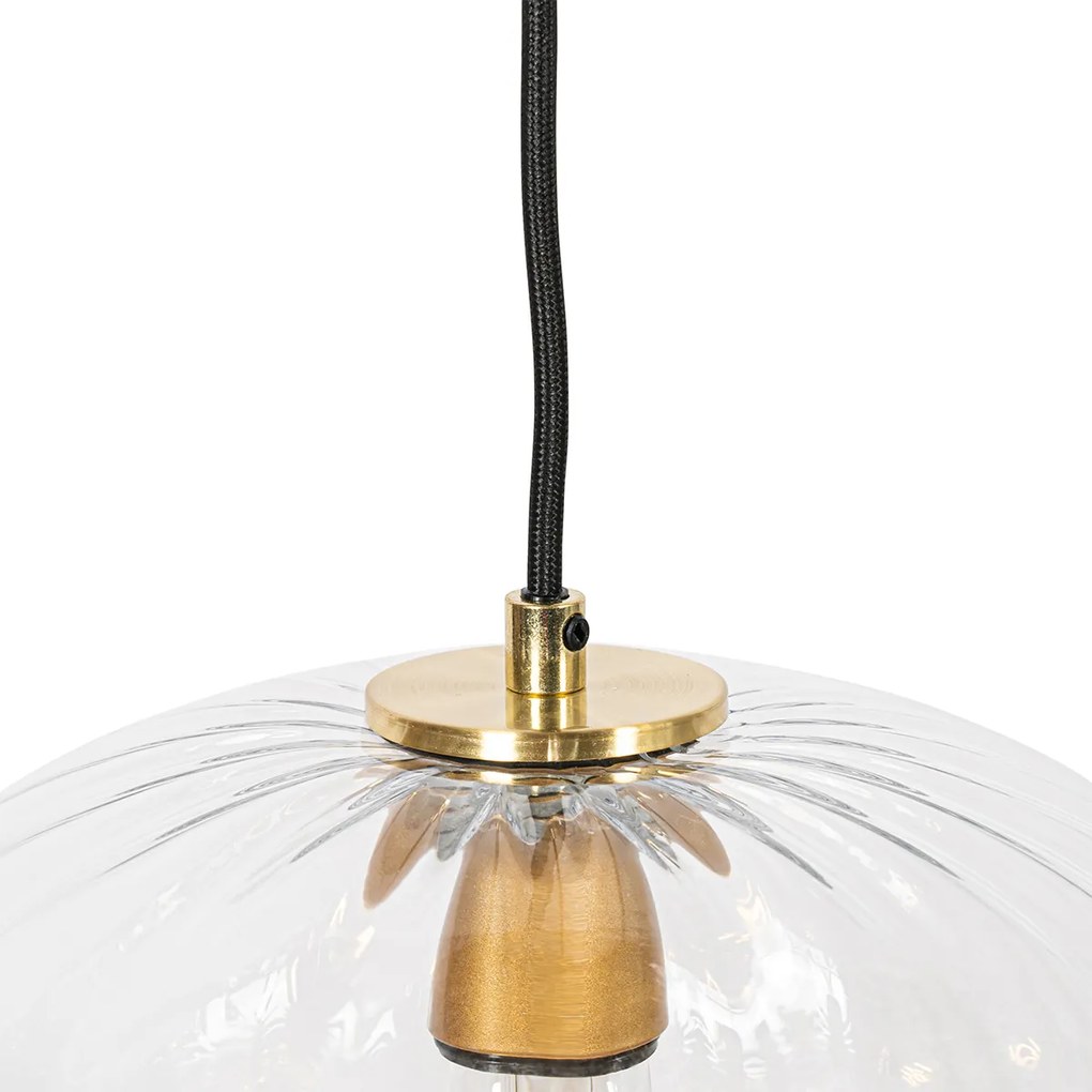 Candeeiro de suspensão Art Deco dourado com vidro redondo 3 luzes - Ayesha Art Deco