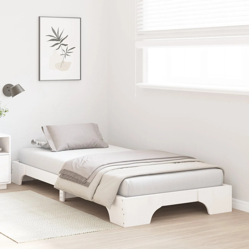 Estrutura de Cama Branca Madeira de Pinho Sólida 90 x 190 cm