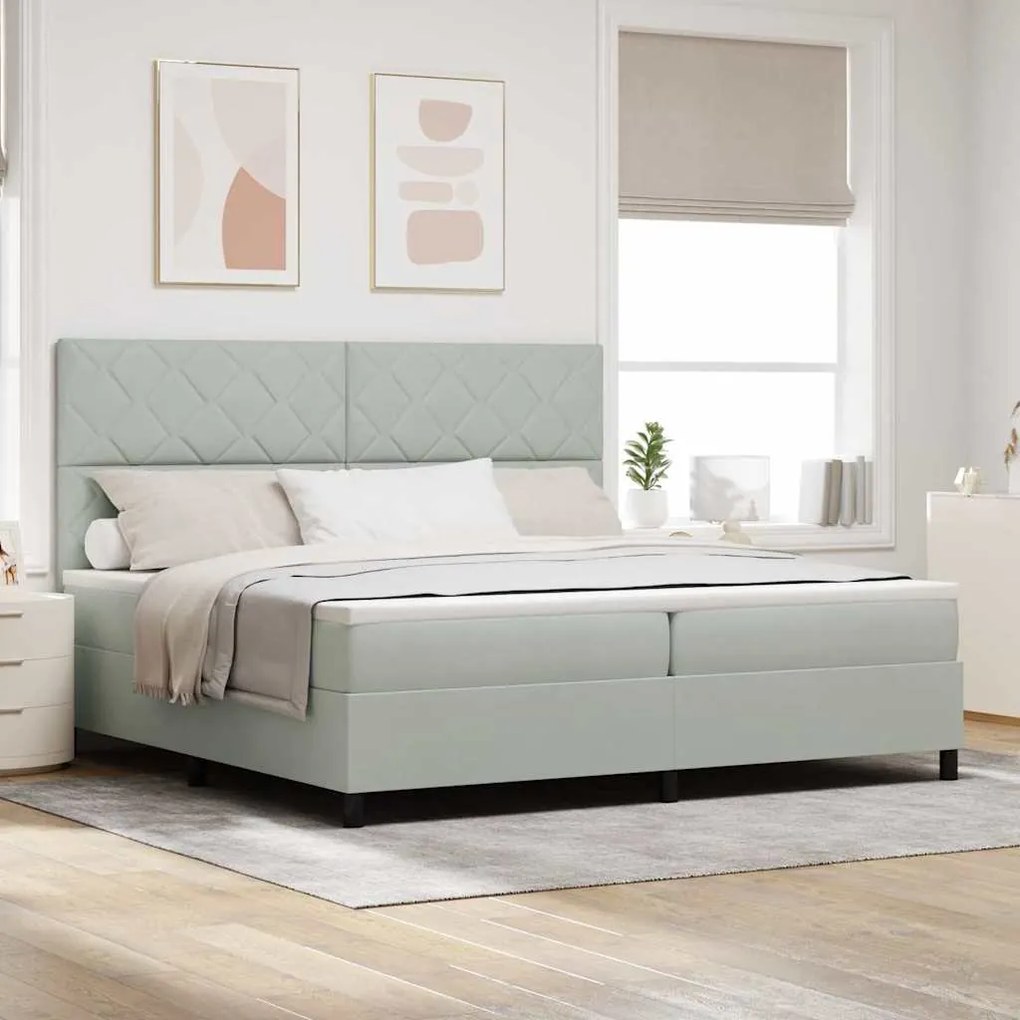 Camas Box Spring vidaXL com Colchão e Luz LED Cinza Claro 200x200 cm Veludo