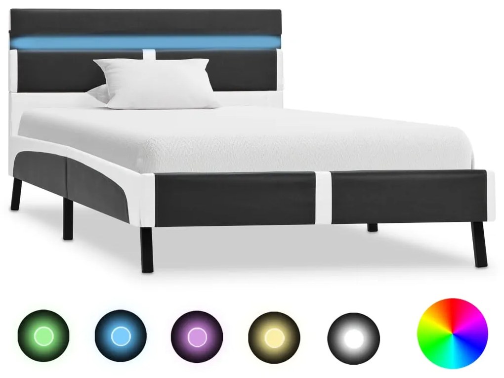 vidaXL Estrutura de cama c/ LED 90x200 cm couro artificial cinzento