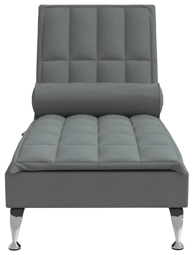 Chaise lounge de massagem com rolo tecido cinzento-escuro