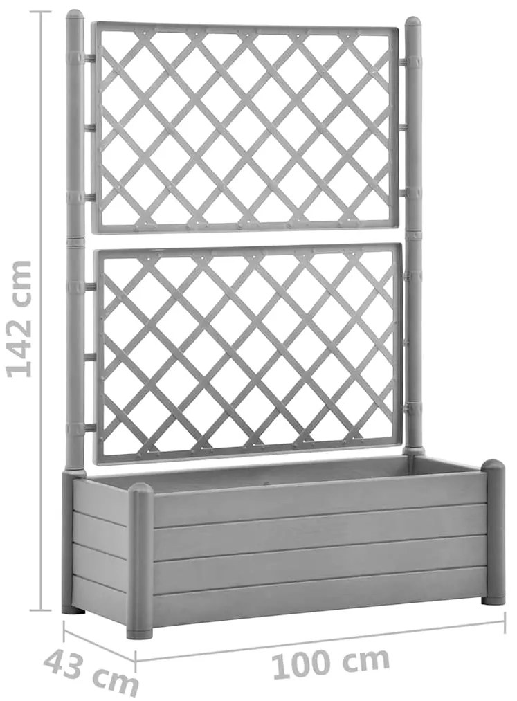 Vaso/floreira de jardim c/ treliça 100x43x142 cm PP cinza pedra