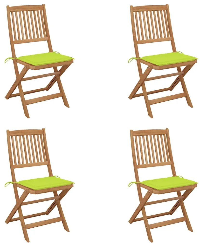 vidaXL Cadeiras de jardim dobráveis c/ almofadões 4 pcs acácia maciça