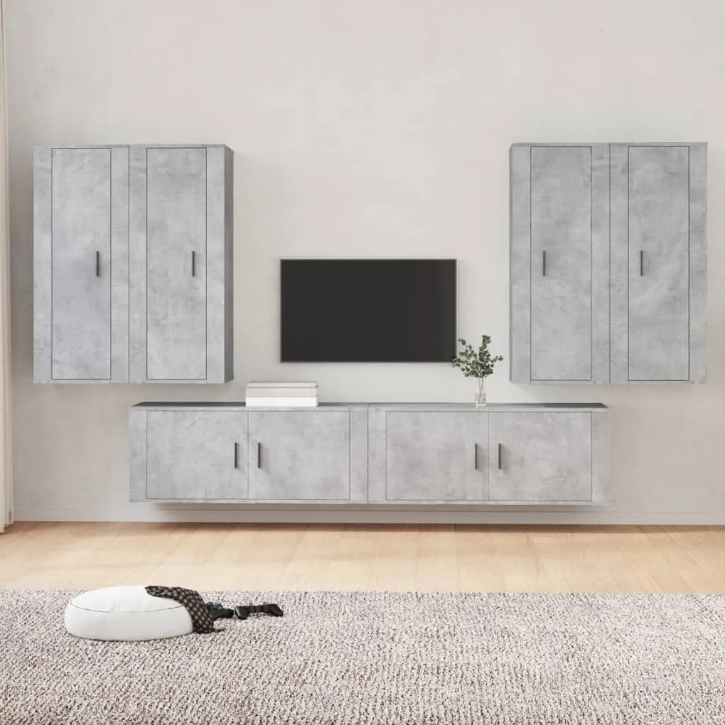 vidaXL Conjunto móveis de TV 6 pcs madeira processada cinzento cimento