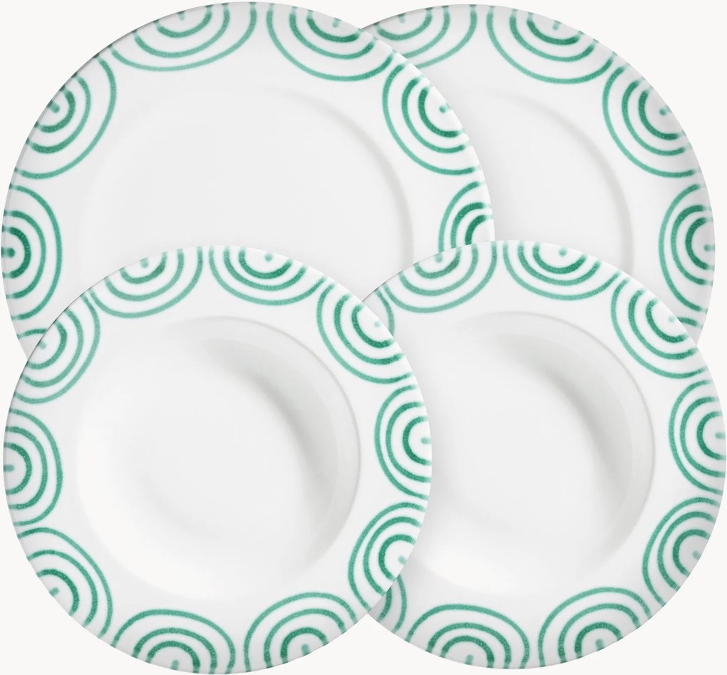 Conjunto de loiça artesanal Grüngeflammt, 2 pessoas, conjunto de 4