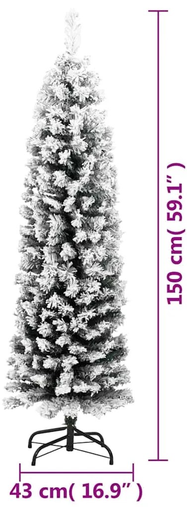 Árvore de Natal artificial fina com neve 150 cm PVC verde