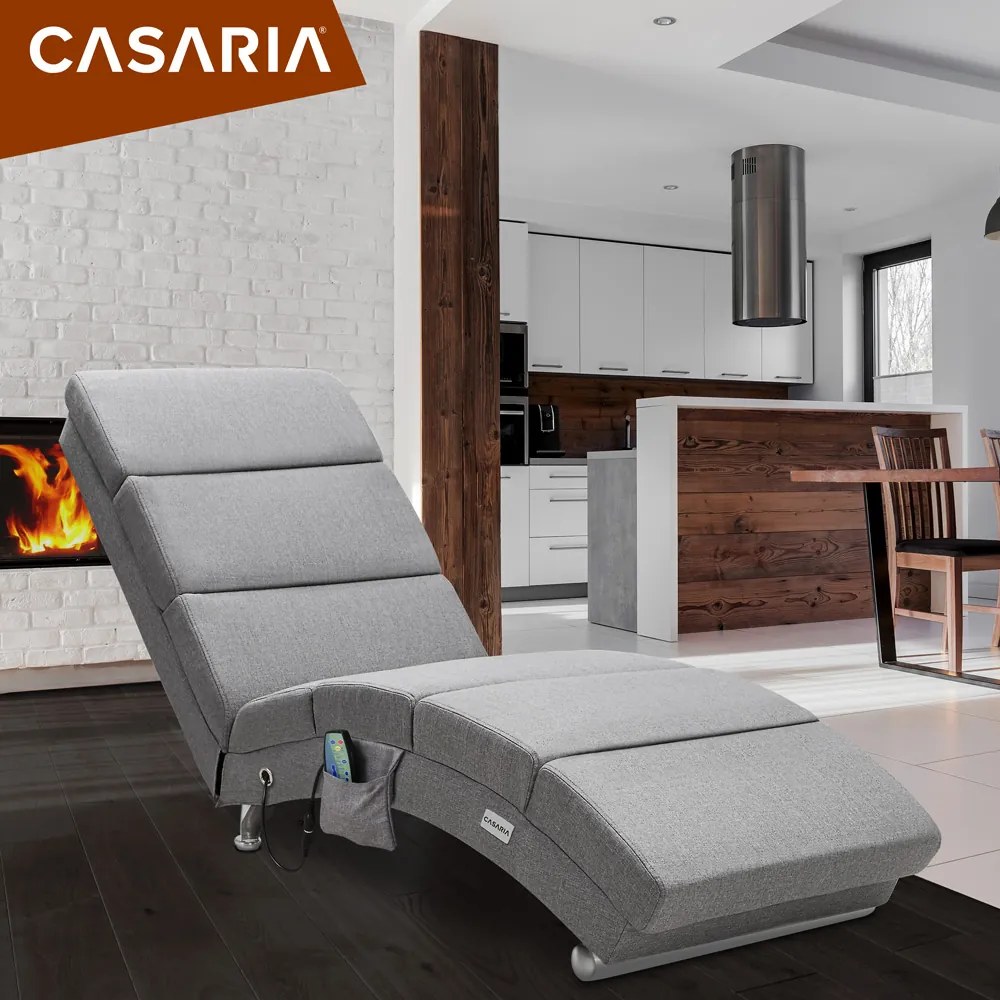 Poltrona London 186x55x89cm com função de massagem e aquecimento tecido cinzento