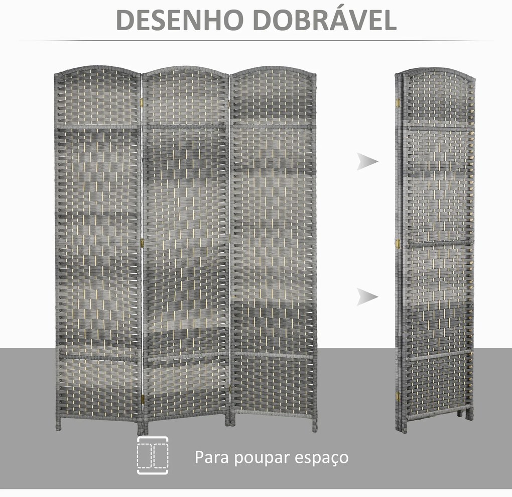 Biombo Dobrável de 3 Painéis Divisor de Ambientes 135x180 cm Ecrã de Privacidade de Polipropileno Cinza Misto