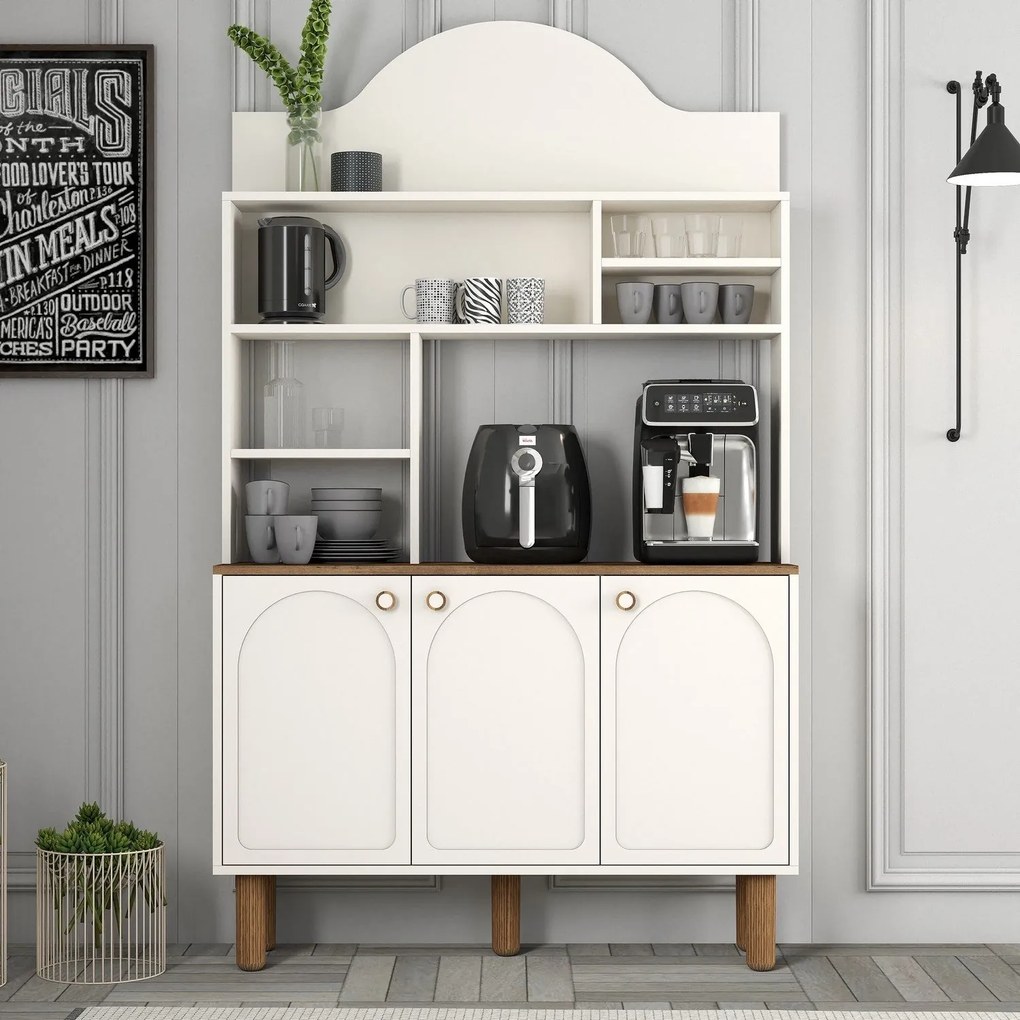 Armário Alto de Cozinha "Coffee" - 200x120x35 cm - Creme - Design Mode