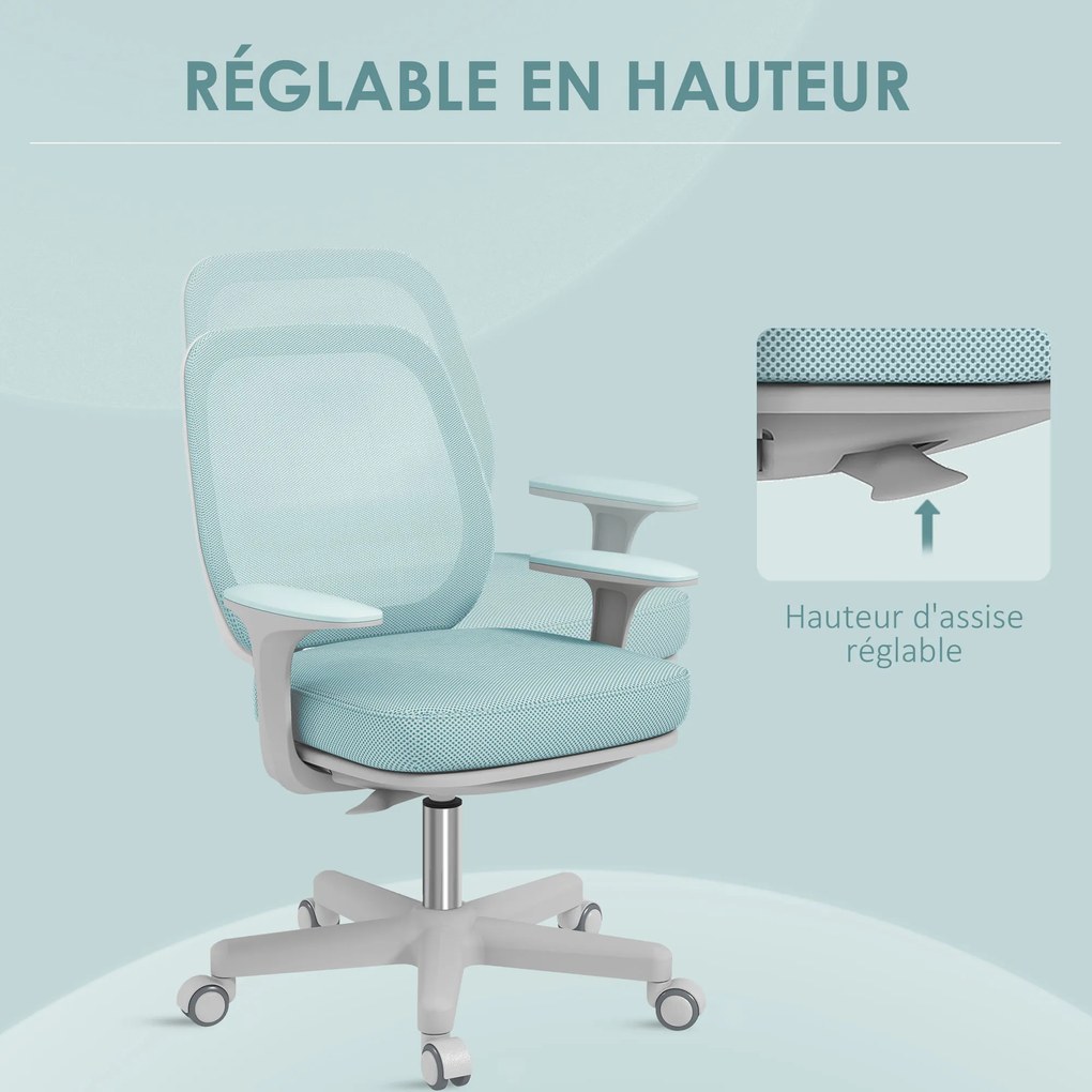 Cadeira de escritório, cadeira ergonómica de malha, altura ajustável, 55 x 48 x 82,5–94,5 cm, verde