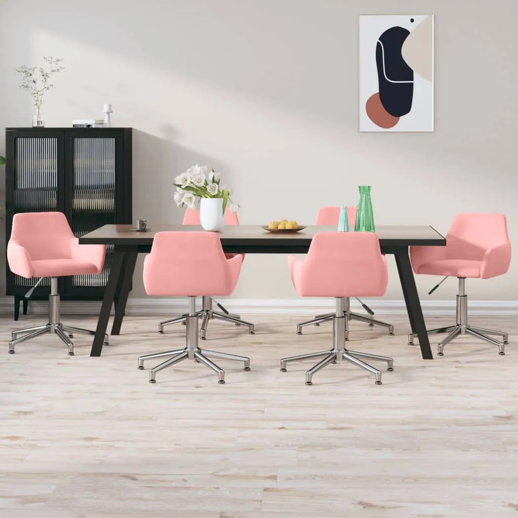 vidaXL Cadeiras de jantar giratórias 6 pcs veludo rosa