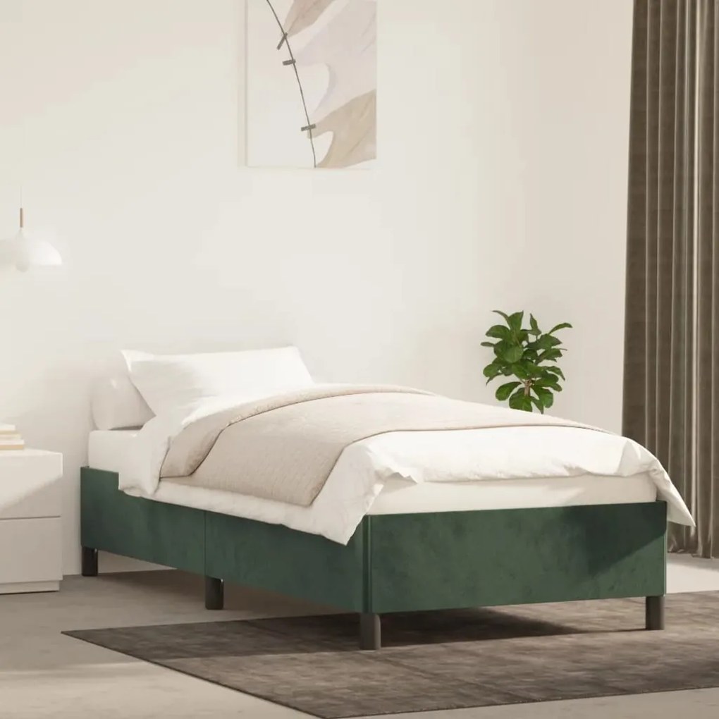 Estrutura de cama sem colchão 90x200 cm veludo verde-escuro