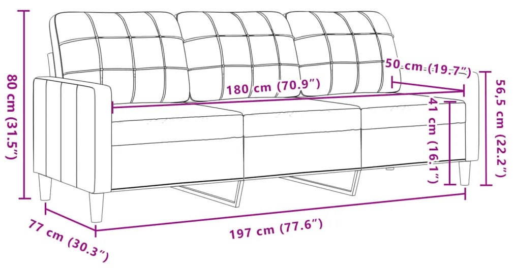 Sofá de 3 lugares veludo 180 cm vermelho tinto