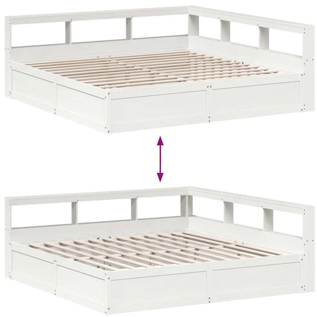 Cama com estante sem colchão 180x200 cm pinho maciço branco