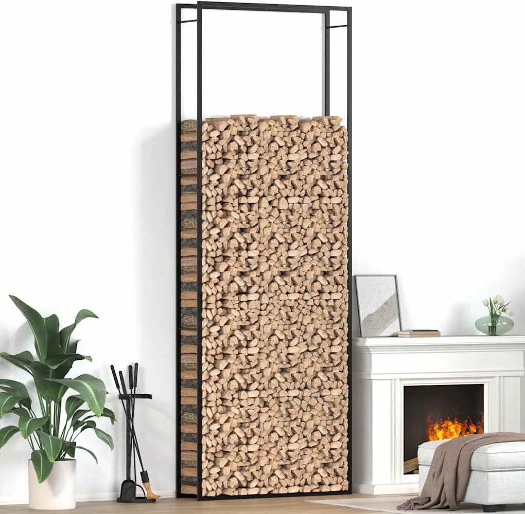 vidaXL Suporte para lenha 110x28x312 cm aço preto mate