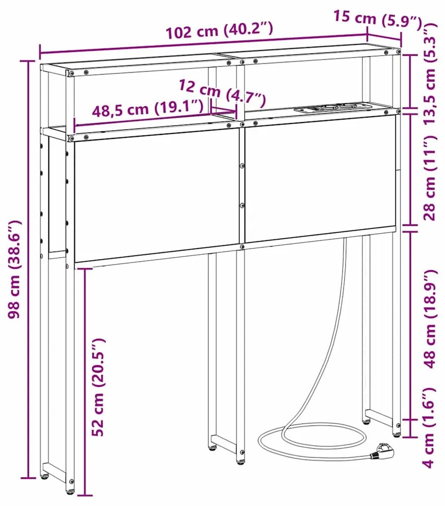Cabeceira de armazenamento com cabeceira Carvalho Sonoma 100 cm