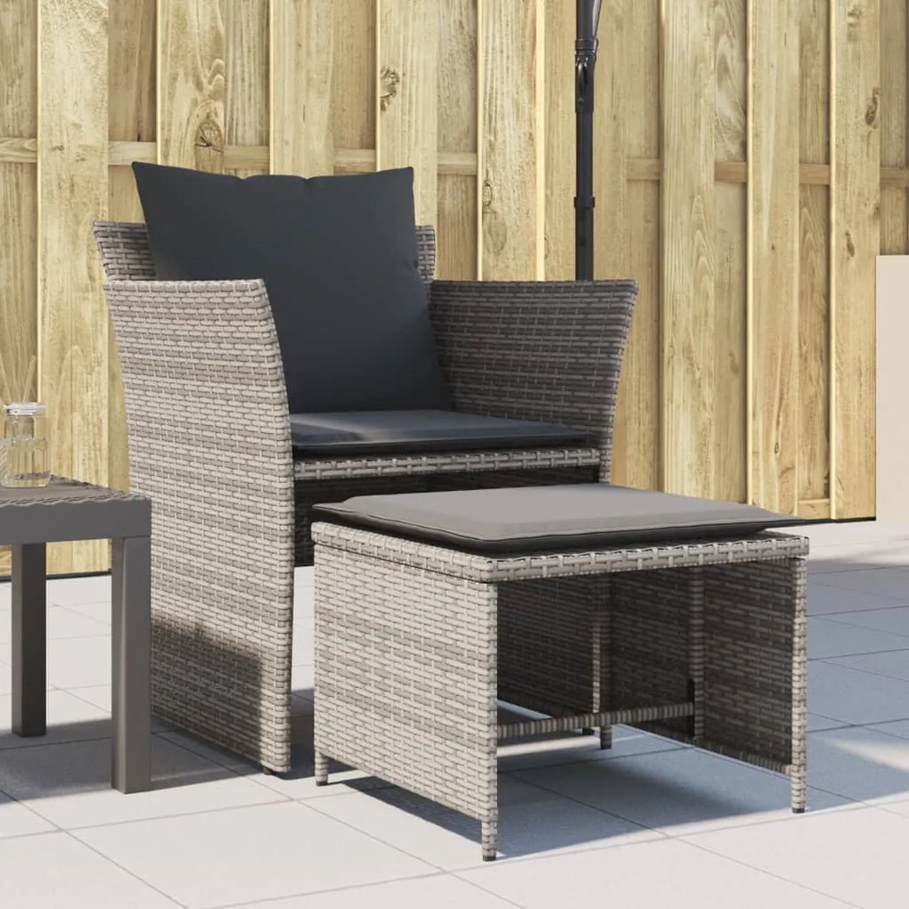 vidaXL Cadeira de jardim com apoio de pés vime PE cinzento